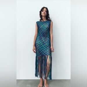 Zara WOVEN SATIN EFFECT DRESS. Blue. Size M. New with Tags.